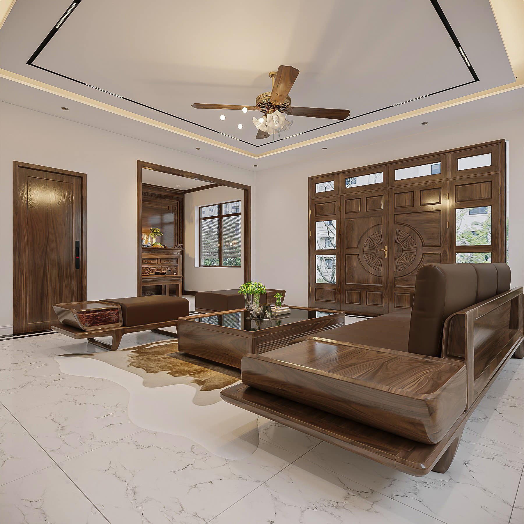 Công ty thi công nội thất có xưởng sản xuất trực tiếp Đô Lương uy tín - Giá tận gốc 9 Thi công nội thất phòng khách gỗ óc chó cao cấp.