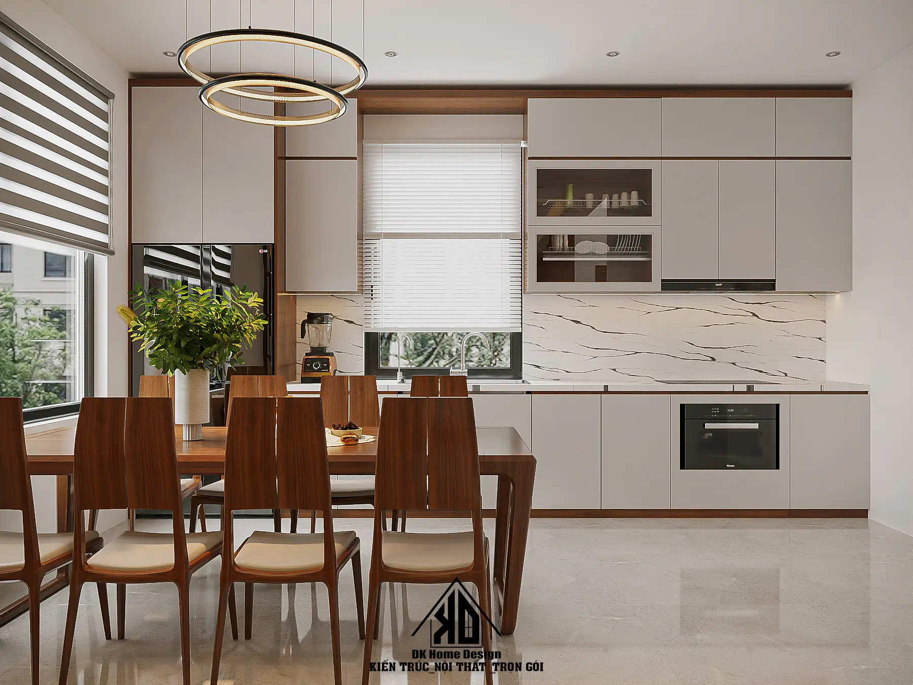 Mẫu thiết kế nội thất nhà phố 3 tầng Đô Lương hiện đại, chuẩn công năng 4 Mặt bằng nội thất nhà phố 3 tầng khu vực phòng bếp