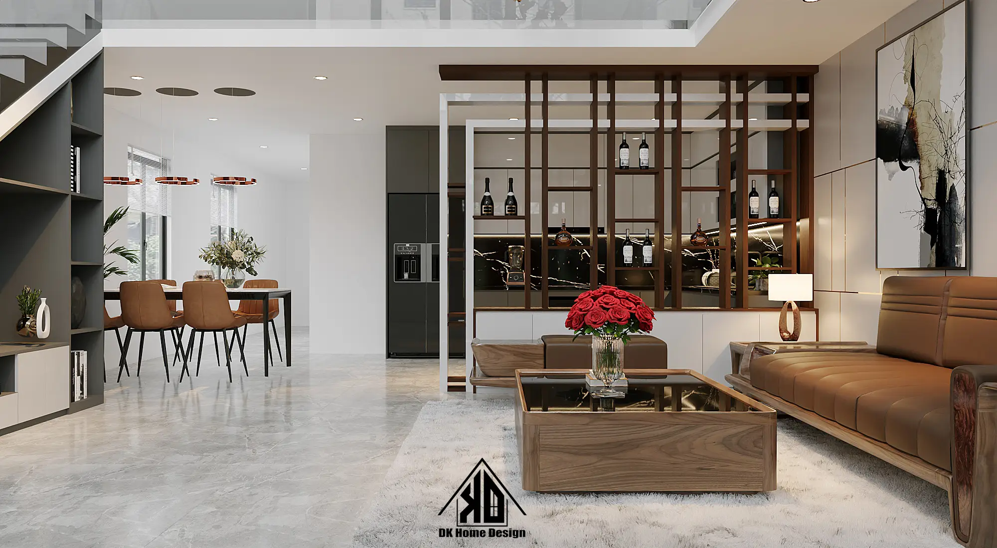 Ý tưởng thiết kế nội thất phòng khách nhà phố liền kề đẹp tại Đô Lương 6 Các kiểu phòng khách đẹp liên thông nhà bếp tối ưu diện tích cho nhà phố