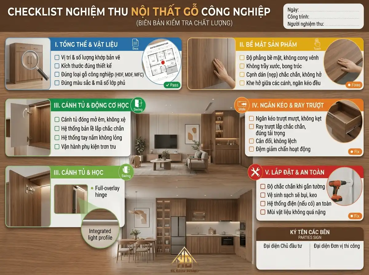 Đừng làm nếu chưa biết 3 chi phí phát sinh thi công nội thất phòng khách Đô Lương, Nghệ An này 15 Checklist nghiệm thu nội thất gỗ công nghiệp