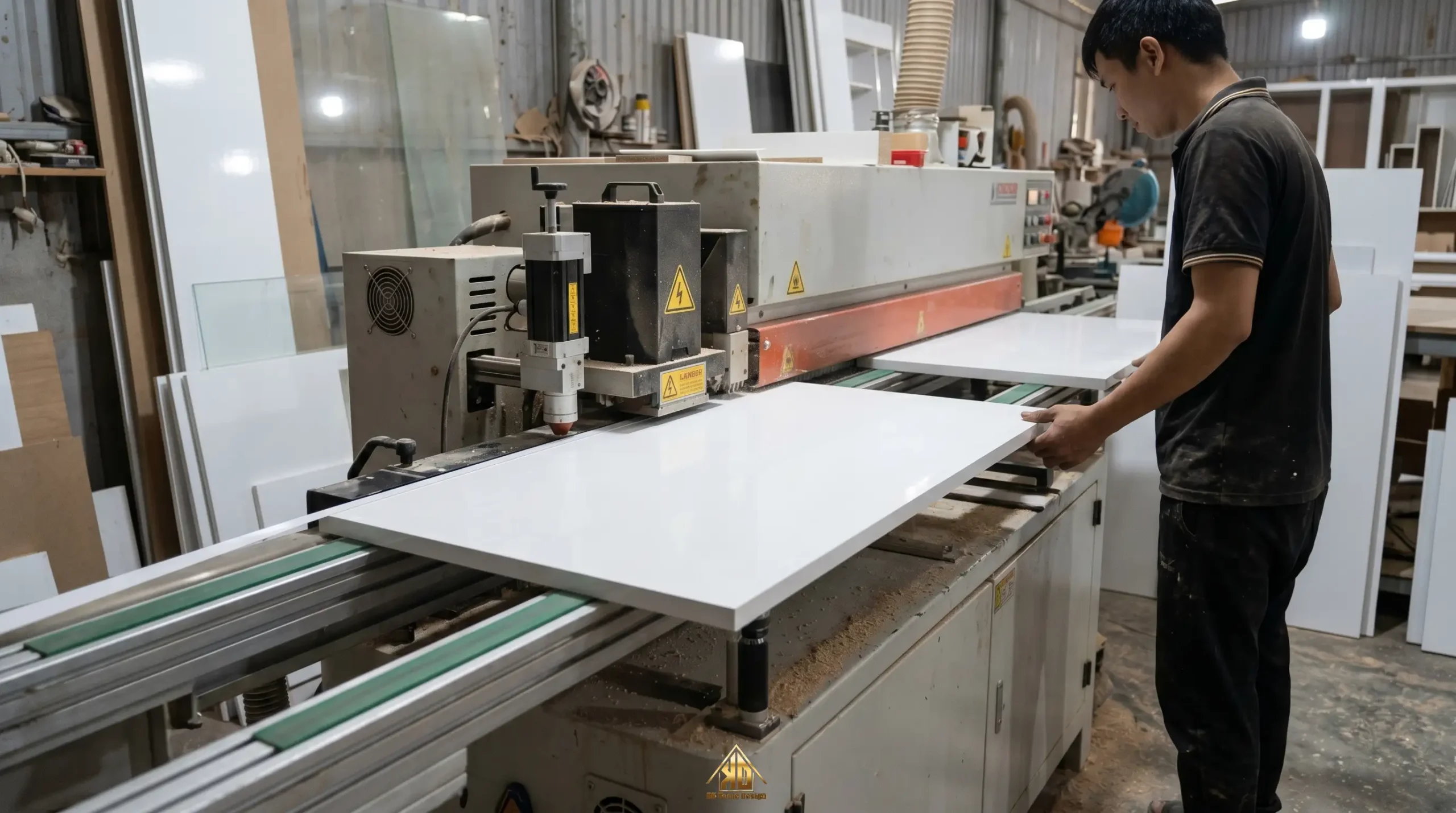 Bí Quyết Chọn Xưởng Thiết Kế Thi Công Nội Thất Nhà Phố Hiện Đại Trực Tiếp Tại Đô Lương 7 Công nghệ dán cạnh không đường line cho gỗ công nghiệp Acrylic cao cấp