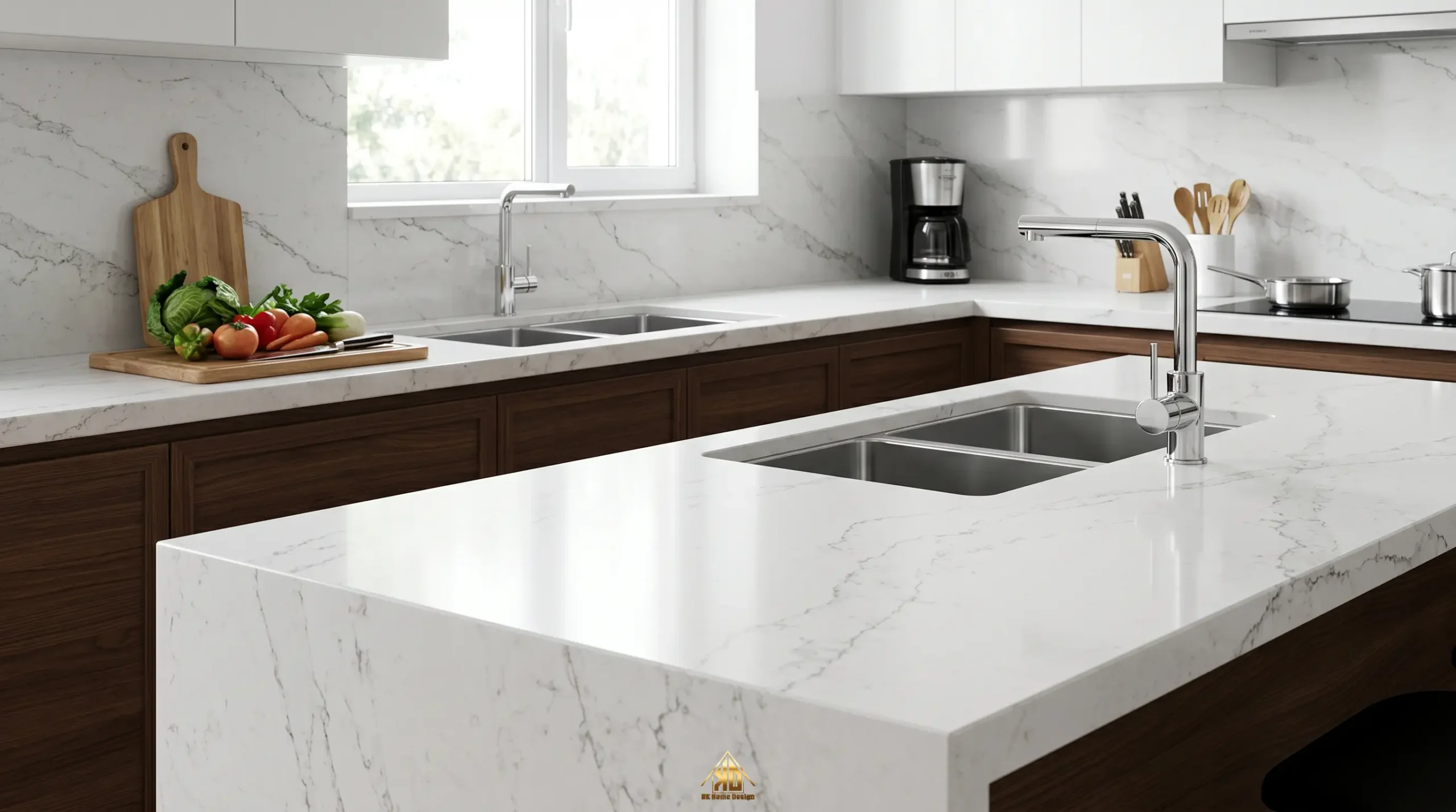 Làm thế nào để chọn vật liệu tốt nhất khi thi công nội thất nhà phố hiện đại Đô Lương Nghệ An? 7 da-nhan-tao-goc-thach-anh-mat-bep