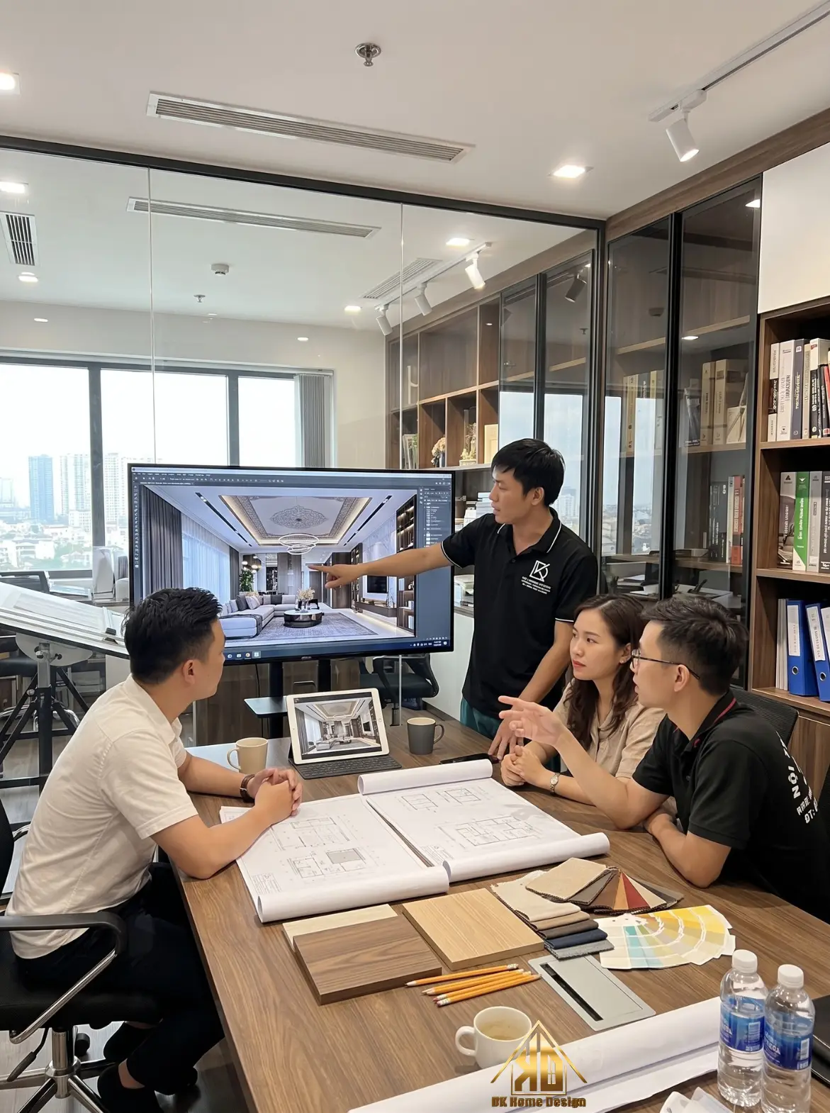 Ý tưởng thiết kế nội thất phòng khách nhà phố liền kề đẹp tại Đô Lương 17 KTS Tùng và đội ngũ thiết kế chuyên nghiệp của Nội Thất Đạt Kỳ