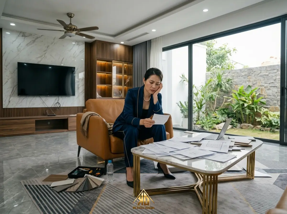Đừng làm nếu chưa biết 3 chi phí phát sinh thi công nội thất phòng khách Đô Lương, Nghệ An này 3 Hậu quả thiếu dự toán nội thất chuẩn