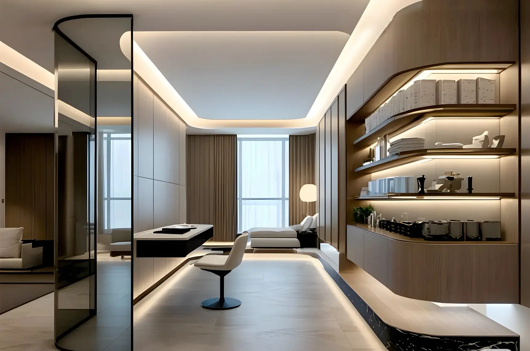 Thiết kế thi công nội thất nhà phố mặt tiền 4m tại Đô Lương: Giải pháp tối ưu ánh sáng 10 Hệ thống đèn led hắt tủ nội thất hiện đại
