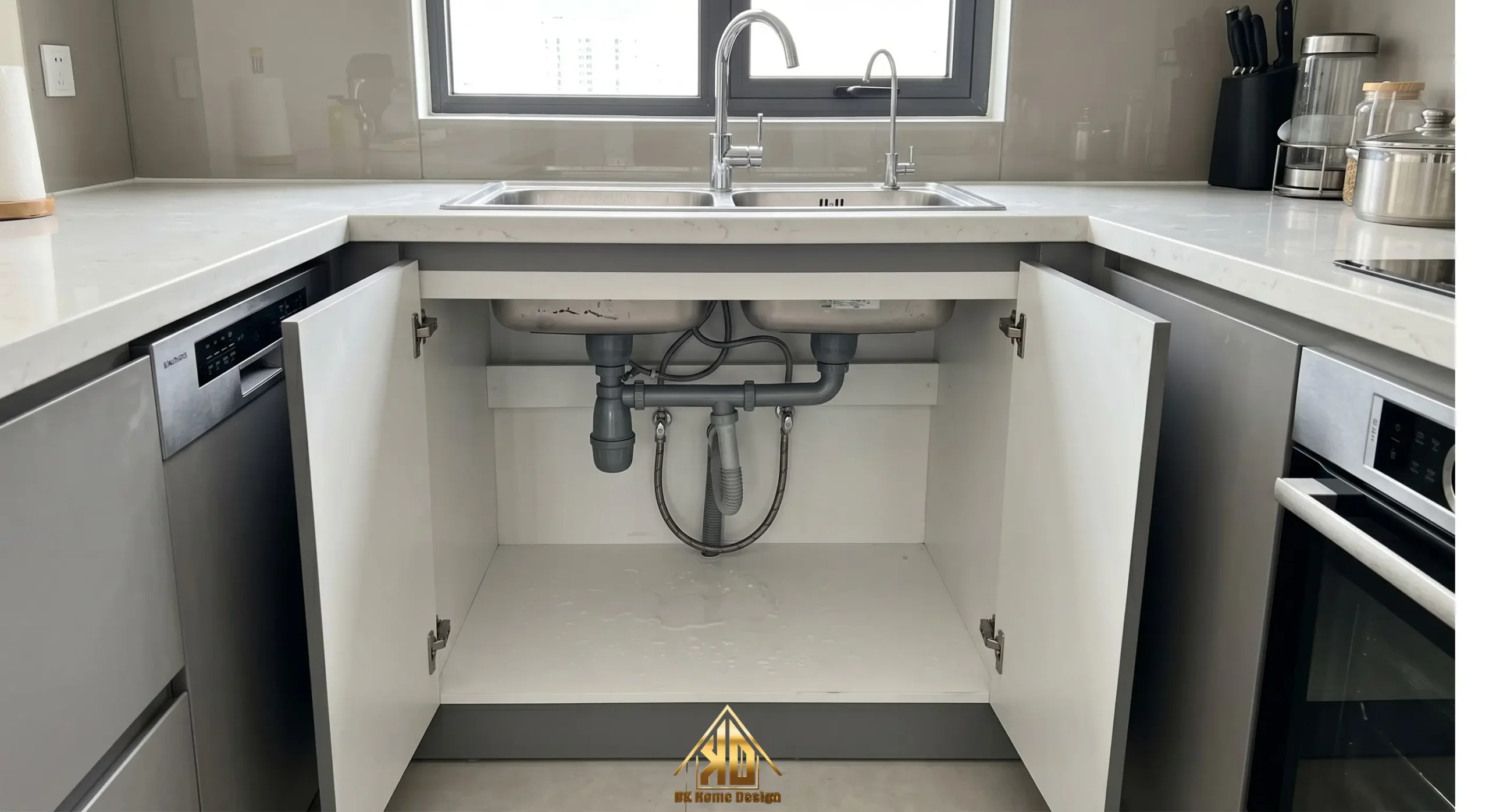 Thiết Kế Phòng Bếp Nhà Phố Hiện Đại Đô Lương: Tối Ưu Không Gian Sống 5 Tủ bếp sử dụng khoang chậu rửa nhựa Picomat chống nước