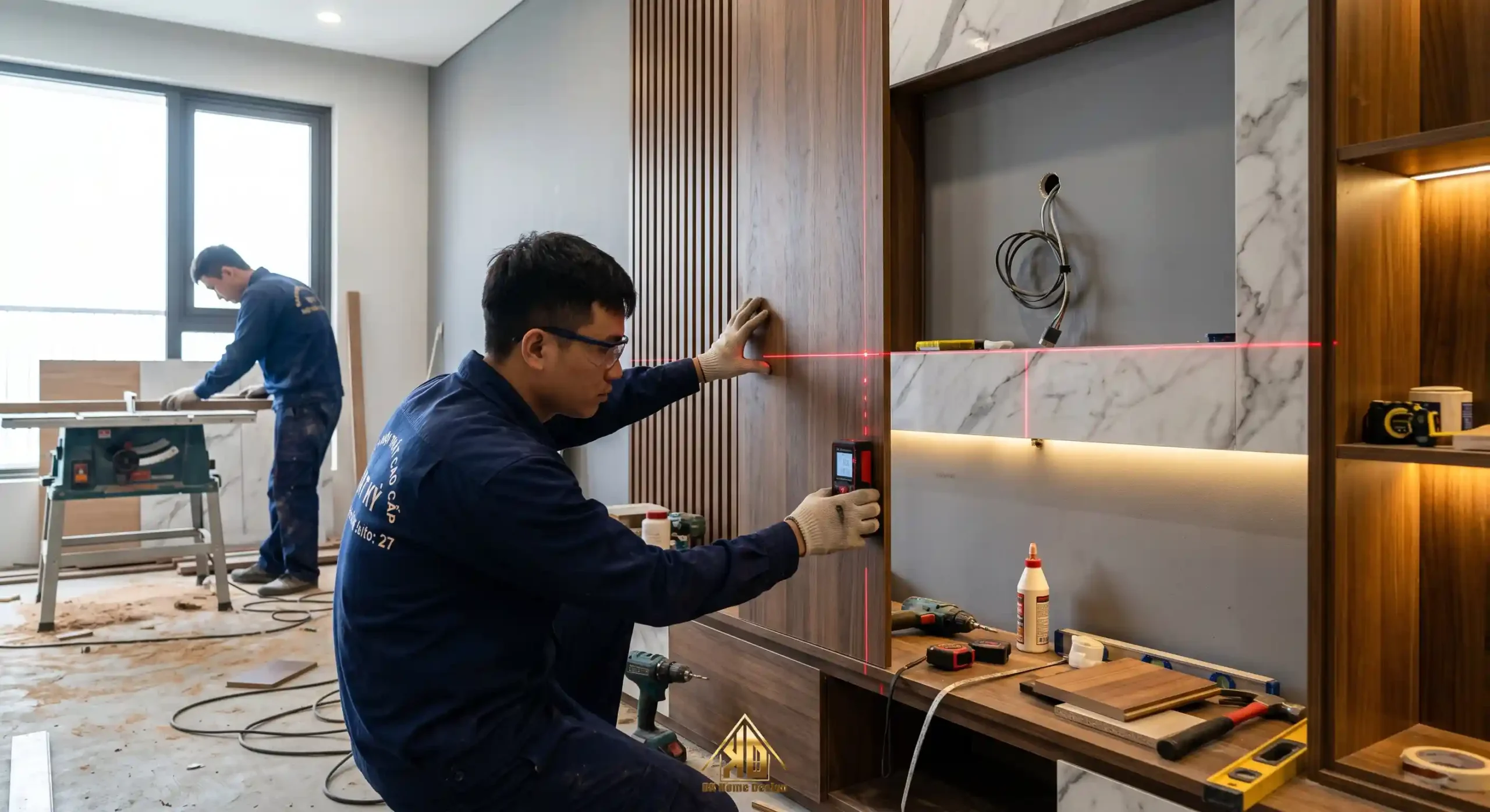 Top 20+ Xưởng Thi Công Nội Thất Phòng Khách Đô Lương Giá rẻ 11 Kỹ thuật viên lắp ráp vách ốp phòng khách