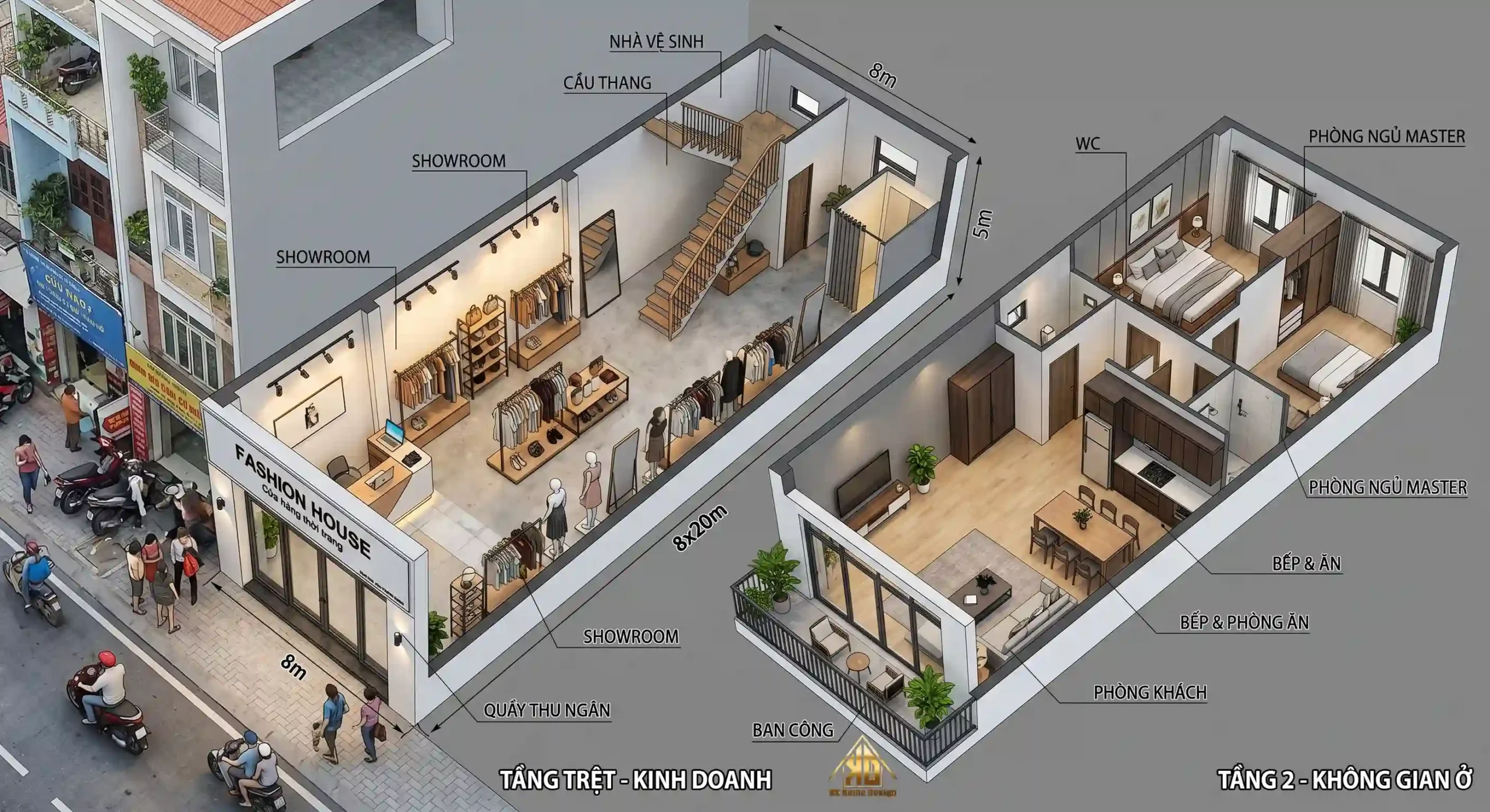 Giải Pháp Thiết Kế Thi Công Nội Thất Nhà Phố Hiện Đại Kinh Doanh Kết Hợp Mặt Tiền 8m Sâu 20m 2 Mặt bằng nội thất nhà phố kinh doanh 8x20m