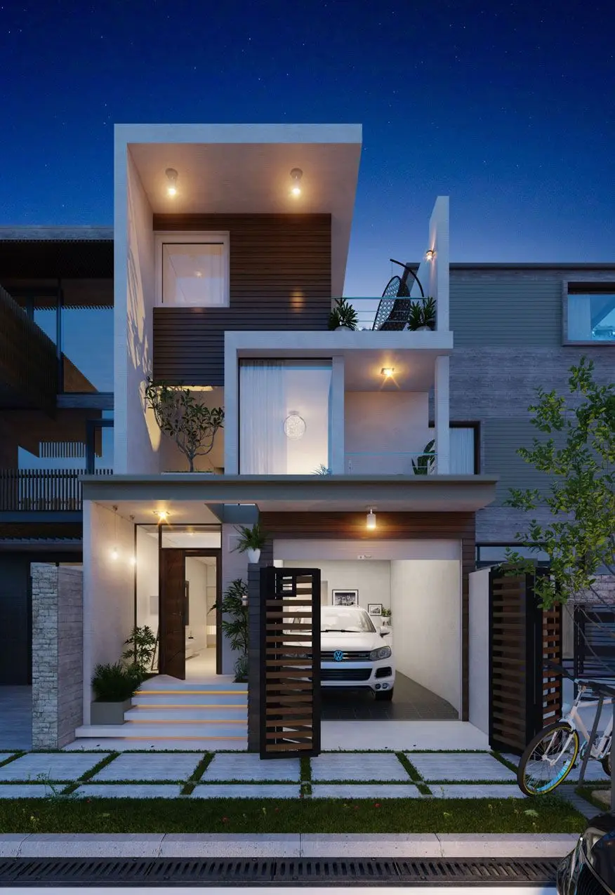 Mẫu thiết kế nội thất nhà phố 3 tầng Đô Lương hiện đại, chuẩn công năng 13 Mặt bằng nhà phố 3 tầng có gara ô tô