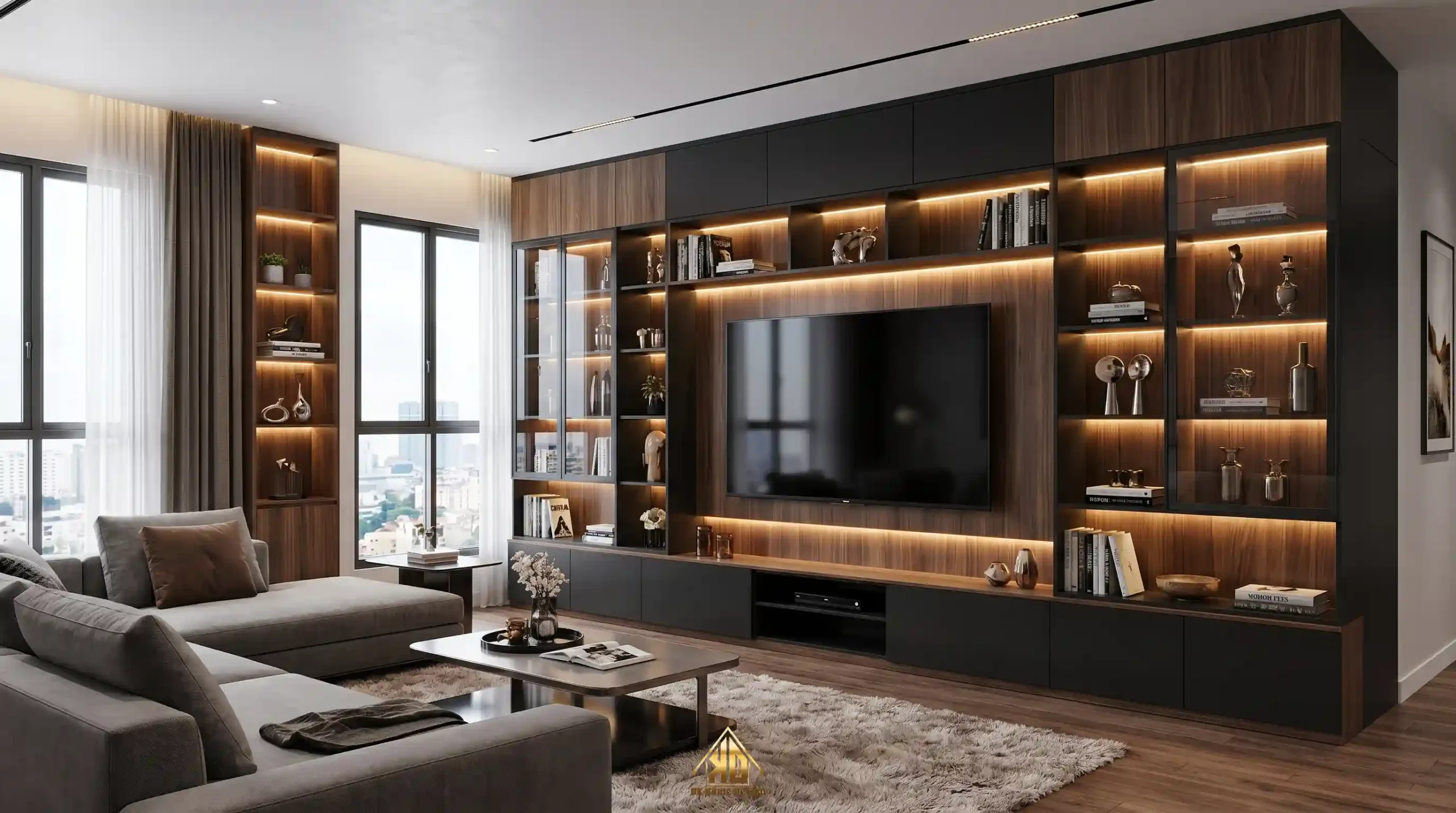 Thi công tủ kệ tivi Đô Lương bằng gỗ công nghiệp
