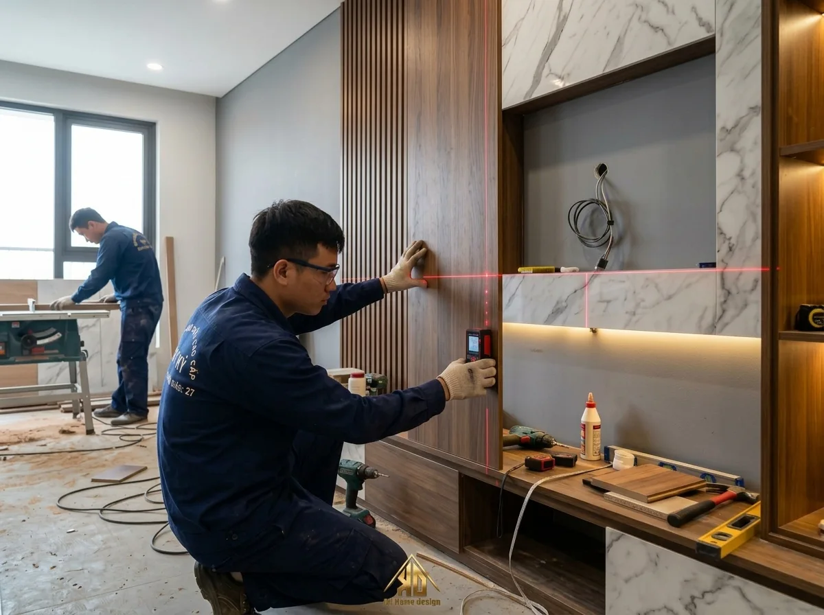 Thi công nội thất phòng khách giá rẻ Đô Lương, Nghệ An có thật sự tiết kiệm? 12 Khảo sát đo đạc thi công nội thất tại nhà Đô Lương