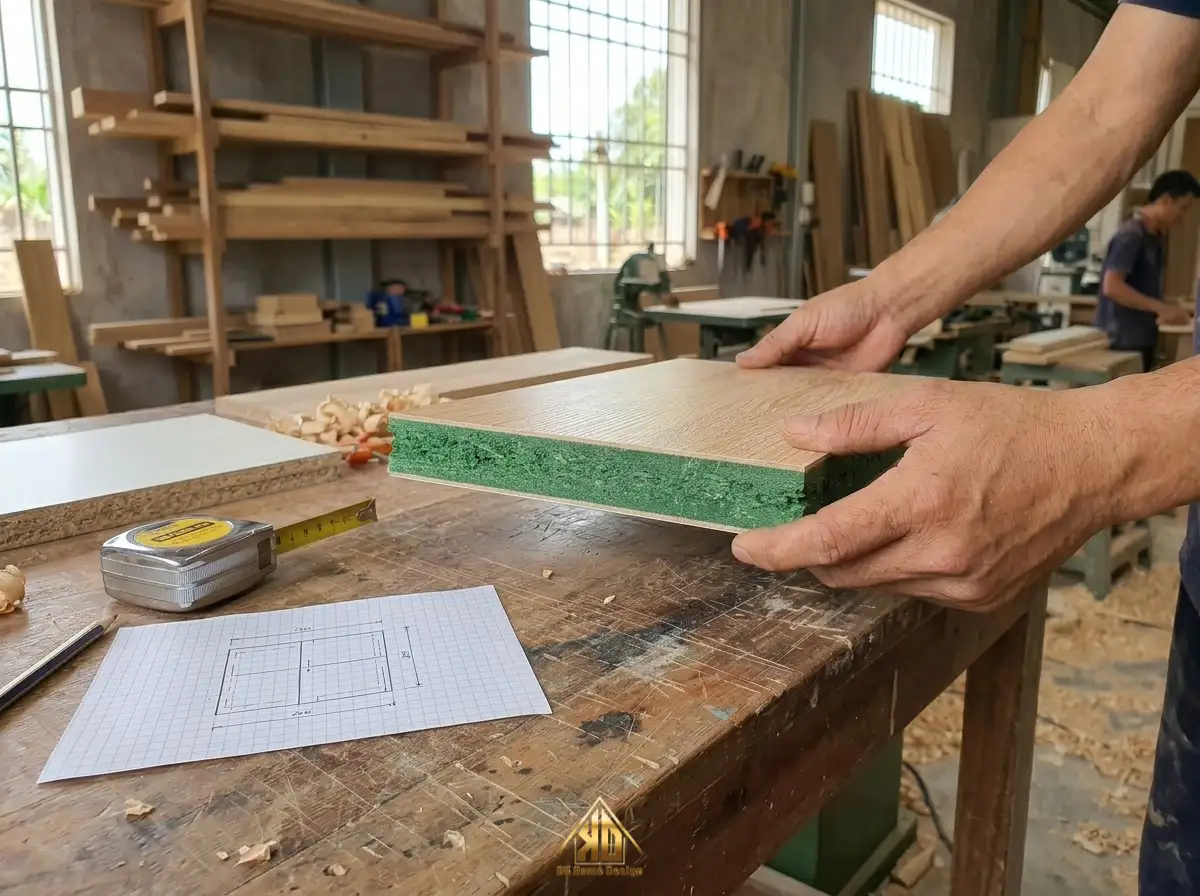 Nên dùng gỗ MDF hay gỗ tự nhiên làm nội thất phòng khách tại Đô Lương, Nghệ An? 7 Cấu tạo gỗ MDF lõi xanh chống ẩm cao cấp
