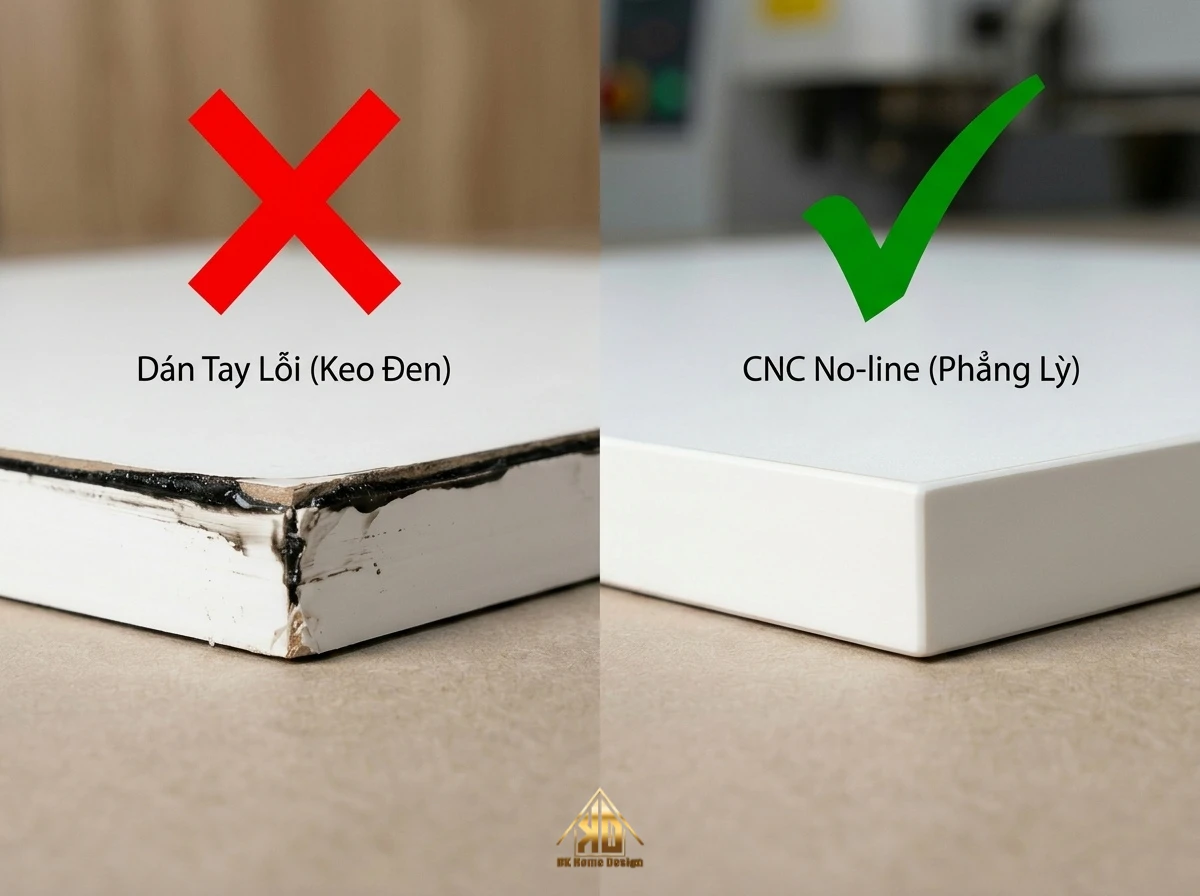 Nguyên nhân nội thất phòng khách xuống cấp của gia chủ Đô Lương, Nghệ An sau 2 năm đưa vào sử dụng 8 Lỗi thi công nội thất phòng khách dán cạnh kém chất lượng