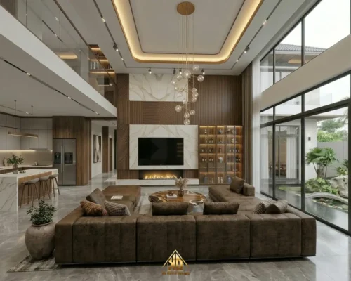 Xưởng thi công nội thất phòng khách Đô Lương, Nghệ An uy tín được nhiều gia chủ lựa chọn năm 2026 48 Phòng khách liền bếp biệt thự thi công trọn gói Đô Lương Nghệ An
