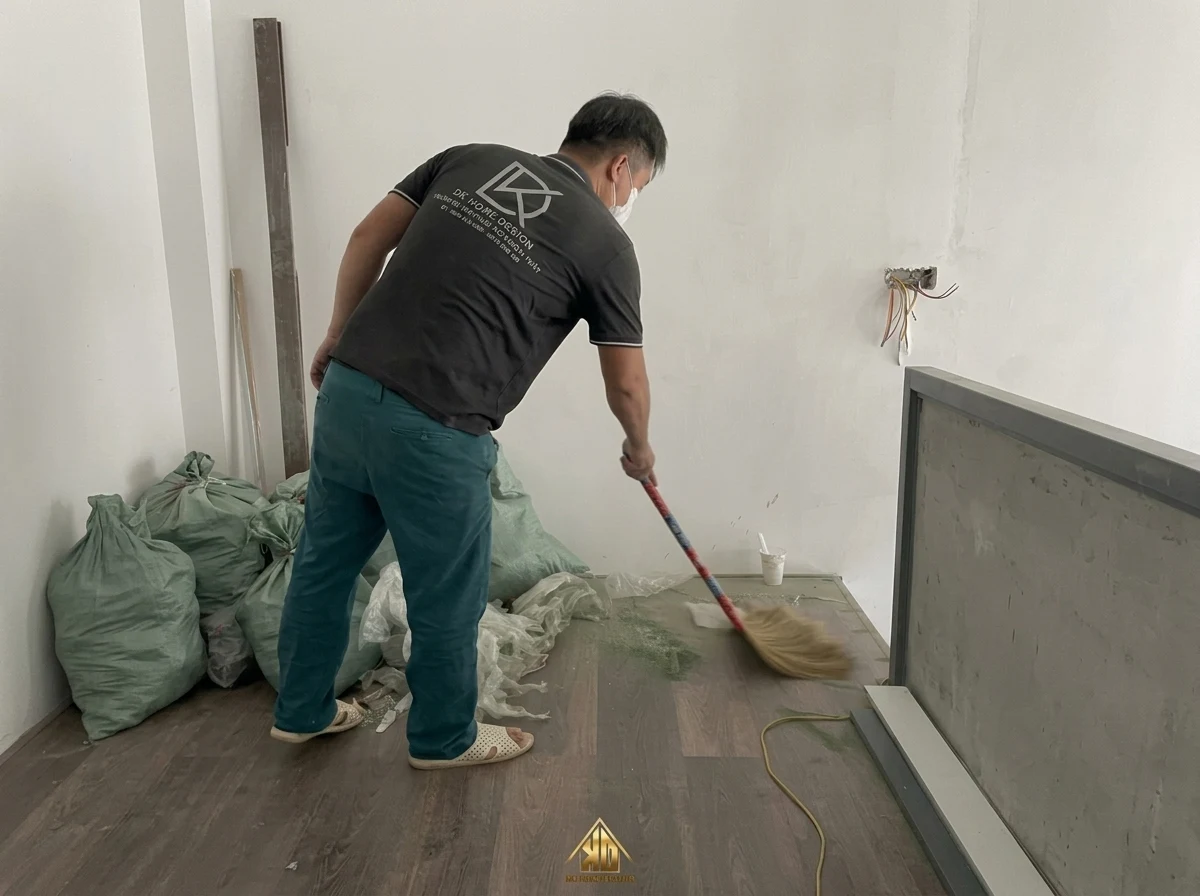 Thời gian thi công nội thất phòng khách Đô Lương, Nghệ An mất bao lâu? 13 Sau khi hoàn thiện thợ của Đạt Kỳ sẽ vệ sinh trước khi bàn giao cho gia chủ