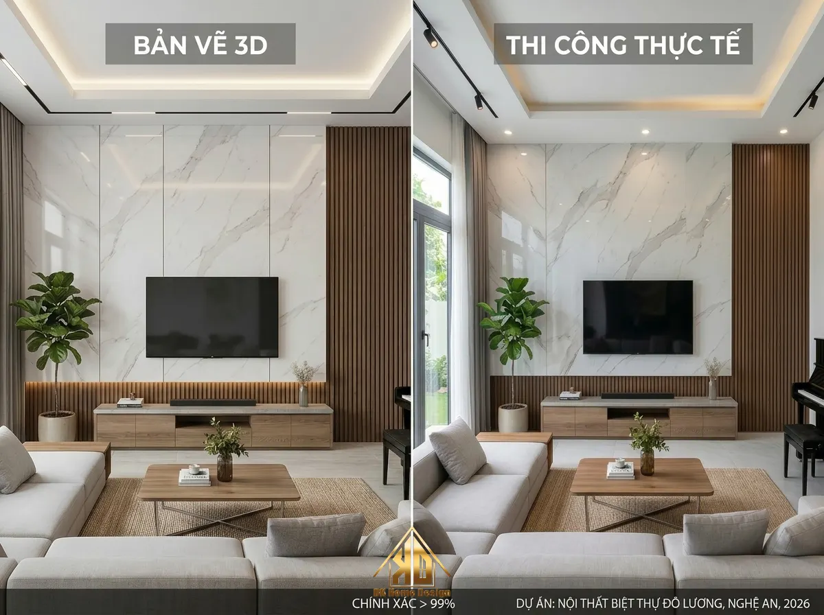 Thi công nội thất phòng khách giá rẻ Đô Lương, Nghệ An có thật sự tiết kiệm? 15 Thực tế thi công nội thất phòng khách Đô Lương