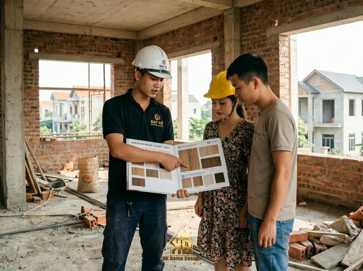 Thi công nội thất phòng khách theo yêu cầu tại Đô Lương, Nghệ An năm 2026 – Uy tín, chất lượng 13 Tư vấn vật liệu nội thất trực tiếp tại công trình