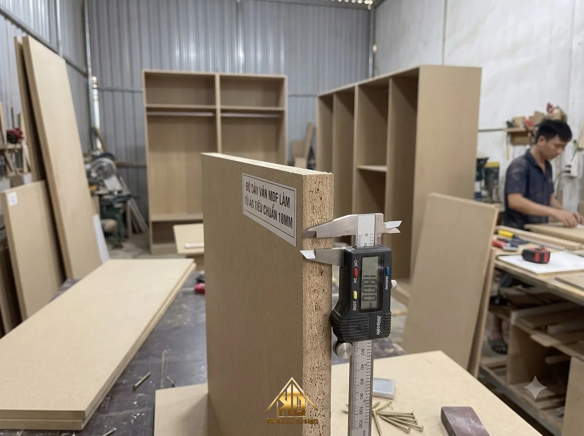 Tiêu chuẩn kết cấu tủ áo MDF khi thi công nội thất trọn gói tại Đô Lương, Nghệ An chống sập gãy 4 Độ dày ván MDF làm tủ áo tiêu chuẩn 18mm