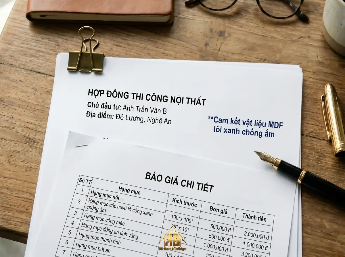 Thời Gian Hoàn Thiện Thi Công Nội Thất Trọn Gói Tại Đô Lương Nghệ An Mất Bao Lâu? Hạng Mục Và Quy Trình 18 Cam kết hợp đồng thi công nội thất rõ ràng minh bạch