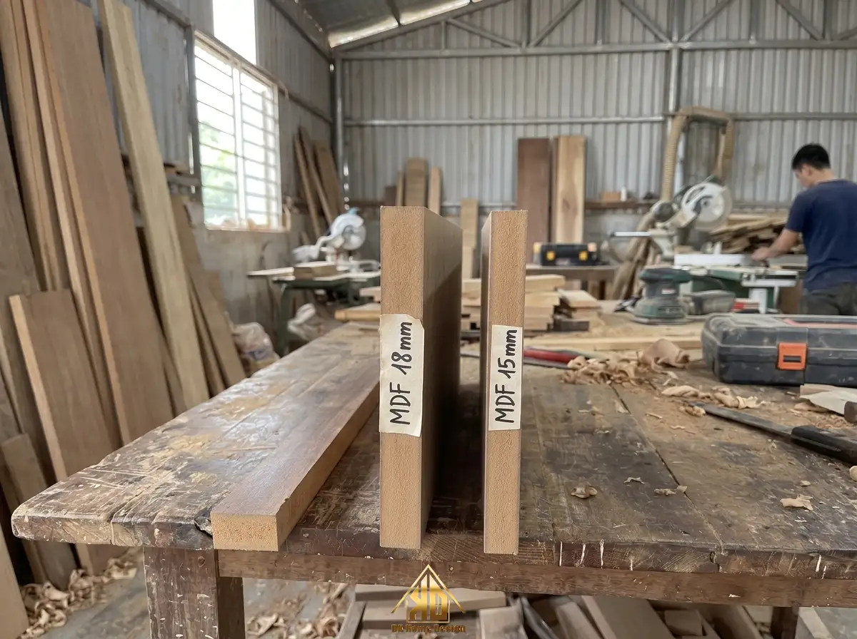 Sập bẫy giá rẻ: 3 chiêu trò "rút ruột" vật tư thi công nội thất trọn gói cần né gấp 4 So sánh độ dày ván MDF 18mm và 15mm
