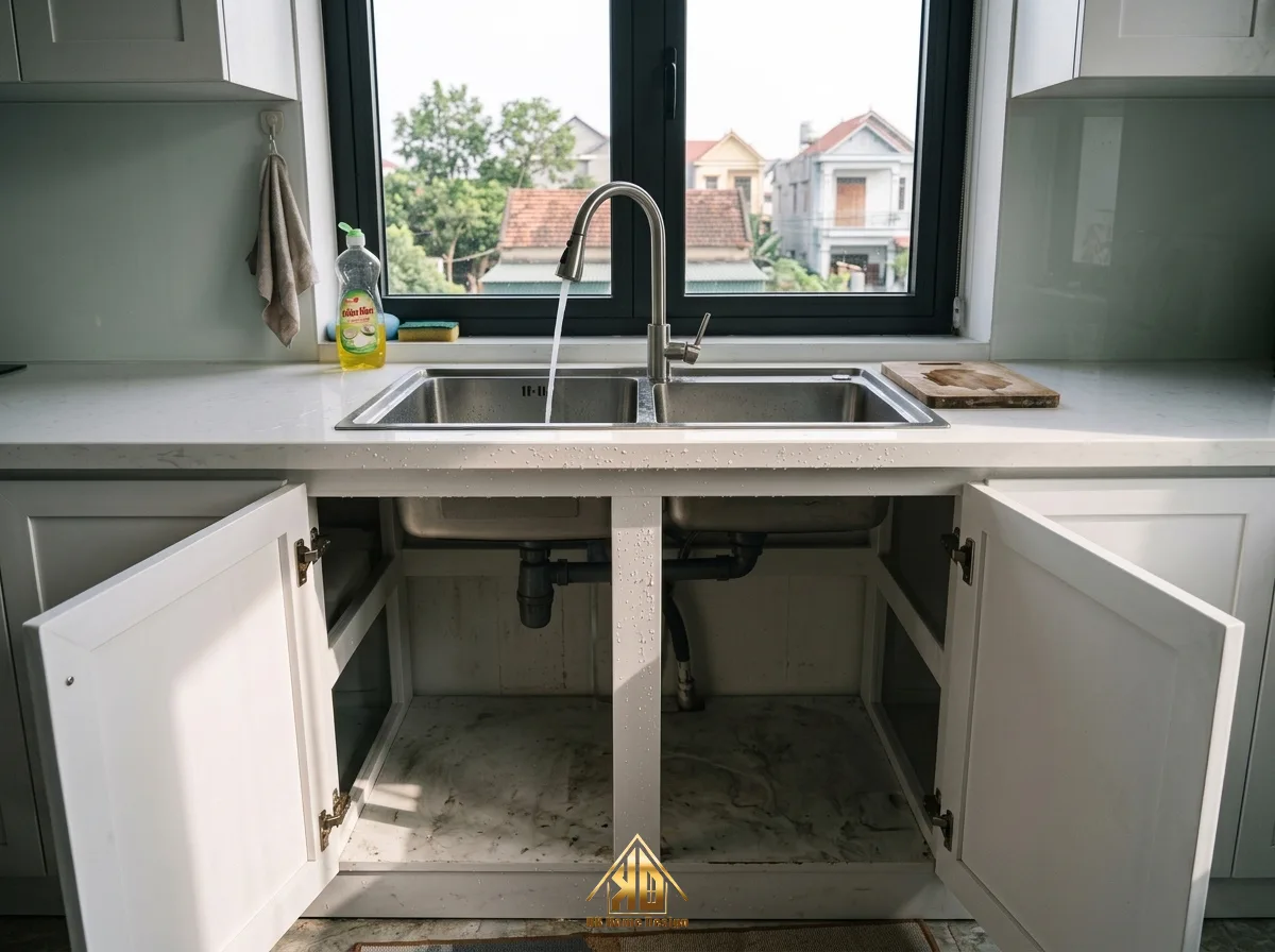 5 Lý do bắt buộc phải dùng nhựa picomat cho tủ bếp khi thi công nội thất trọn gói tại Đô Lương Nghệ An 10 Chậu rửa tủ bếp nhựa picomat lắp đặt thực tế