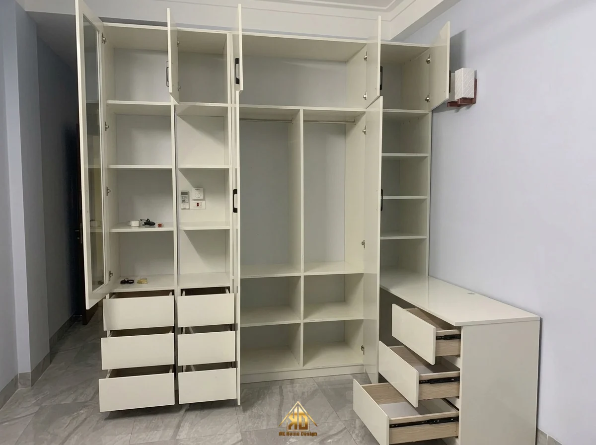 Quy định bảo hành phụ kiện thi công nội thất trọn gói: Bản lề, ray trượt minh bạch sau khi bàn giao tại Đô Lương, Nghệ An năm 2026 2 Tủ áo gỗ công nghiệp cao cấp do Đạt Kỳ thi công