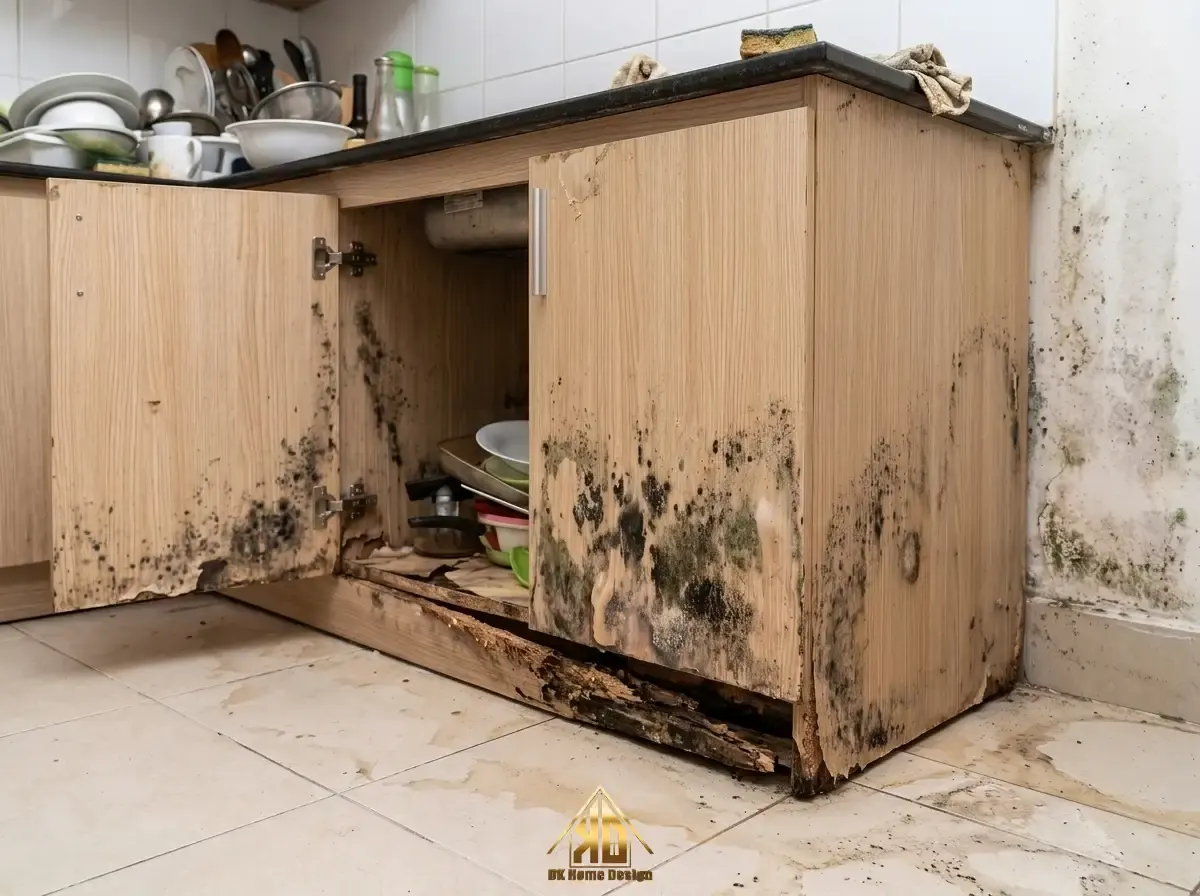 Ván MDF Bị Mốc Khi Thi Công Nội Thất Trọn Gói Giao Khoán Sau 1 Năm Sử Dụng Lỗi Do Đâu? 3 Tủ bếp gỗ công nghiệp bị mốc hư hỏng do ẩm ướt
