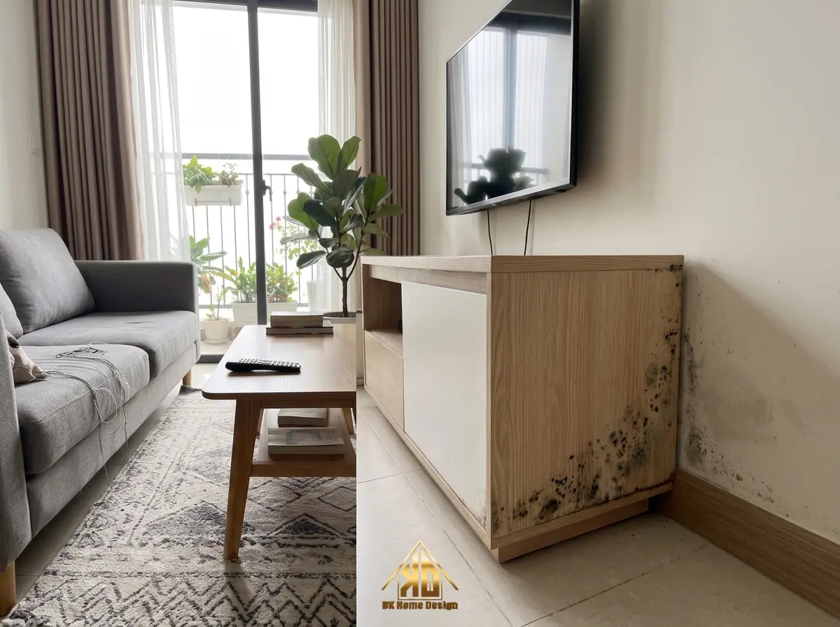 Ván MDF Bị Mốc Khi Thi Công Nội Thất Trọn Gói Giao Khoán Sau 1 Năm Sử Dụng Lỗi Do Đâu? 1 Ván MDF bị mốc khi thi công nội thất trọn gói sau 1 năm sử dụng