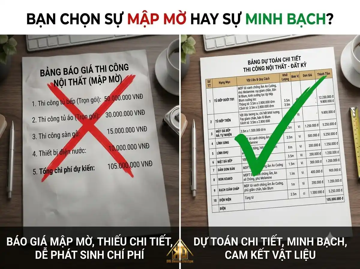 4 Chiêu Trò Thi Công Nội Thất Trọn Gói Ở Yên Thành Giá Rẻ: Rút Ruột Khách Hàng Dễ Mắc Phải 3 Cẩn trọng với bảng báo giá thi công nội thất trọn gói siêu rẻ