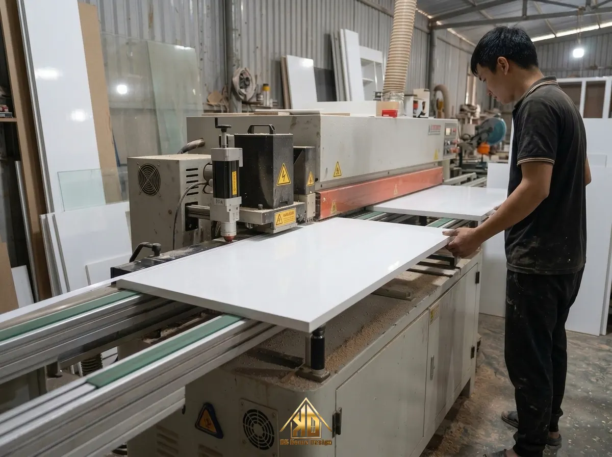 Các Tiêu Chuẩn Thi Công Nội Thất Trọn Gói Phòng Khách Yên Thành 2026 Là Gì? 6 Máy dán cạnh tự động công nghệ cao tại xưởng Nội Thất Đạt Kỳ