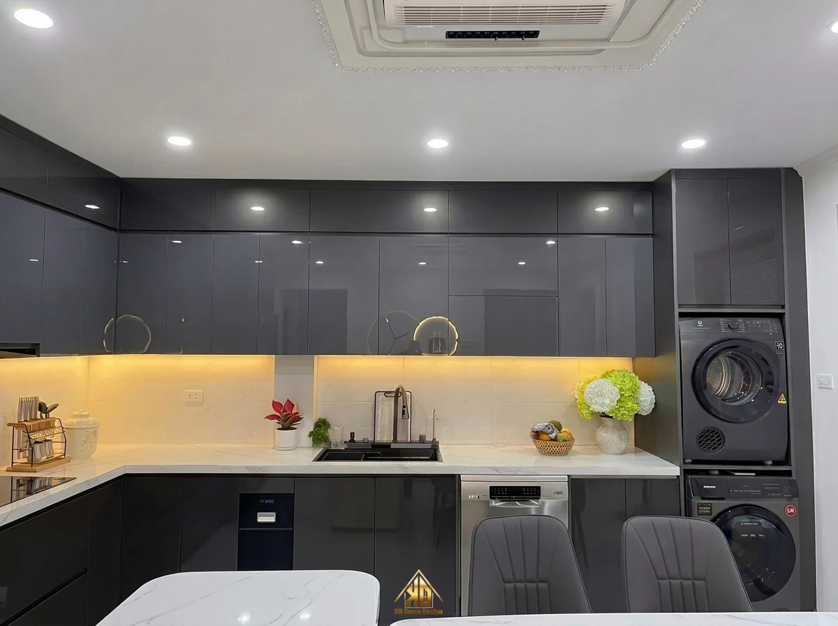Kinh nghiệm thi công nội thất trọn gói nhà ống tại Yên Thành: Tối ưu 30% ngân sách 17 Tủ bếp gỗ An Cường nhà ống