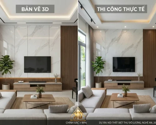 Bản Vẽ 3D Thiết Kế Biệt Thự Đô Lương: Cách Xem Đúng Để Không Thất Vọng Khi Xây Xong 32 Nghiệm thu phòng khách biệt thự tại Đô Lương