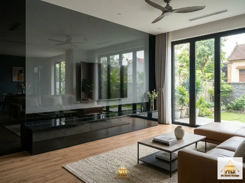 Thiết Kế Nội Thất Nhà Phố Mặt Tiền 4m: Giải Pháp Tối Ưu Ánh Sáng 8 Phòng khách gỗ công nghiệp hiện đại tại Nghệ An