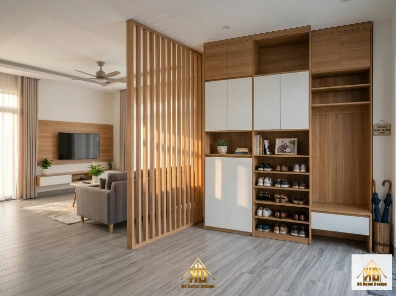 Thiết Kế Nội Thất Nhà Phố Mặt Tiền 4m: Giải Pháp Tối Ưu Ánh Sáng 10 Tủ giày phòng khách nhà phố tối ưu không gian lối vào